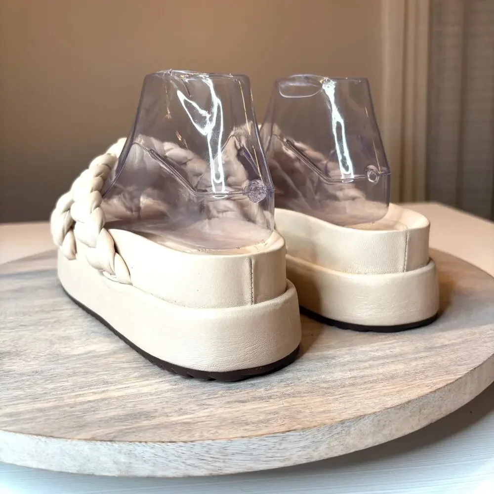 Alexandre Birman Cream Braided Leather Platform Sandals EU 39 US 9 Chunky